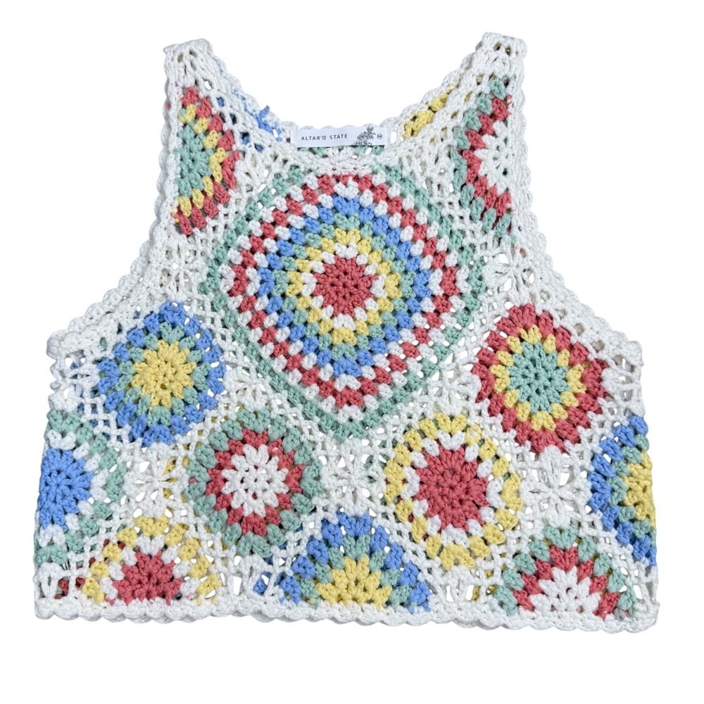 Altar'd State (Multicolor) Crochet Granny Square Tank Top Women Medium